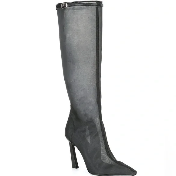 NWOB, NWT $159 Gianni Bini, the Adams Clear Mesh Stiletto Tall Boots - Picture 3 of 8